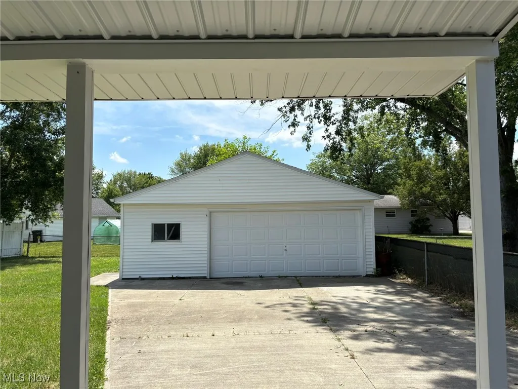 View of detached garage