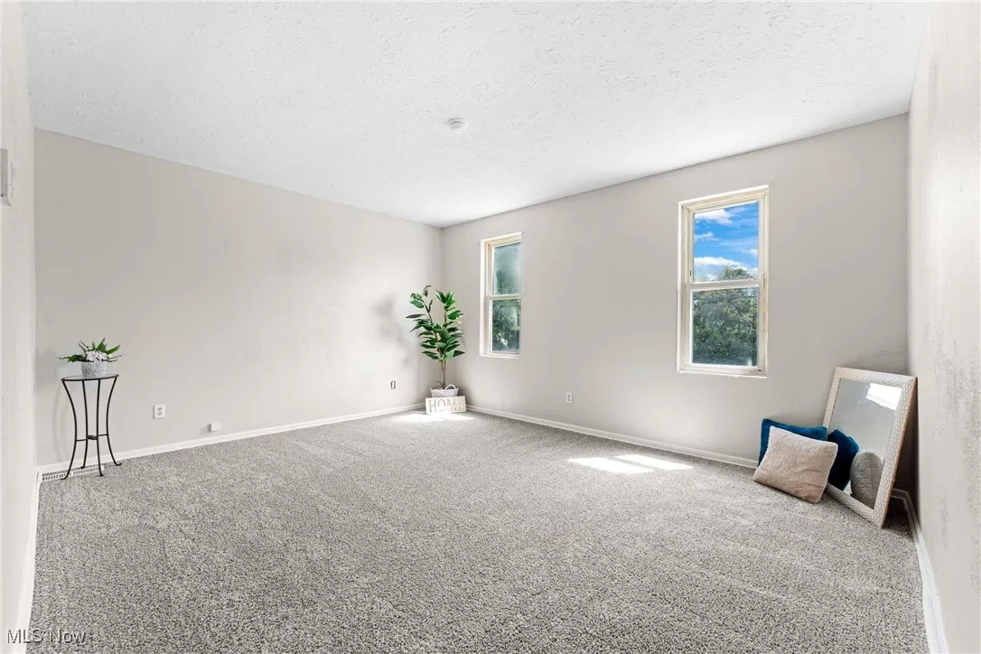 Empty room featuring carpet floors and a textured ceiling