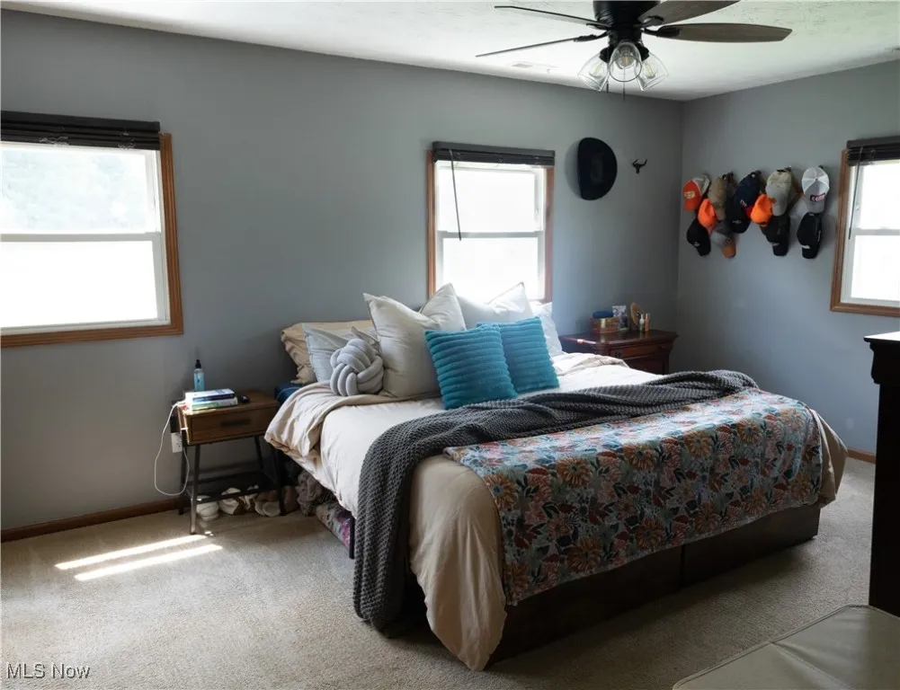 Bedroom with carpet floors and ceiling fan