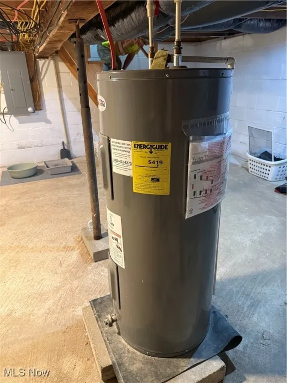 Utilities with water heater and electric panel