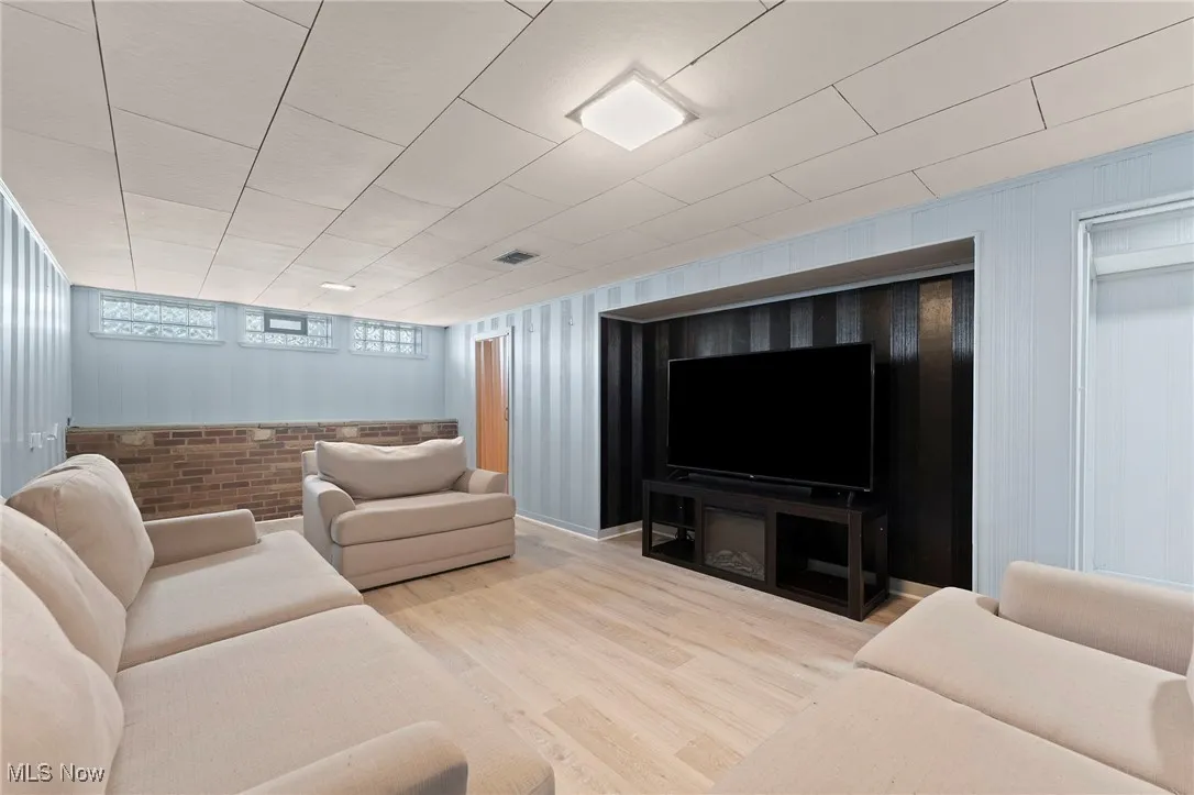Basement featuring wood style floors