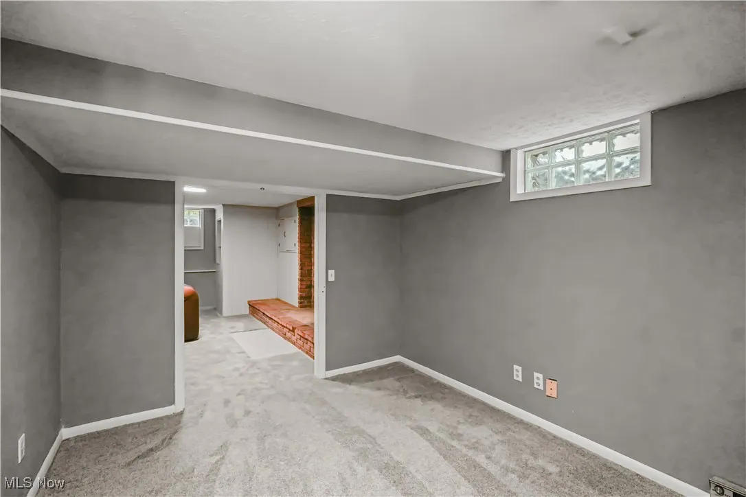 Basement featuring carpet flooring and healthy amount of natural light