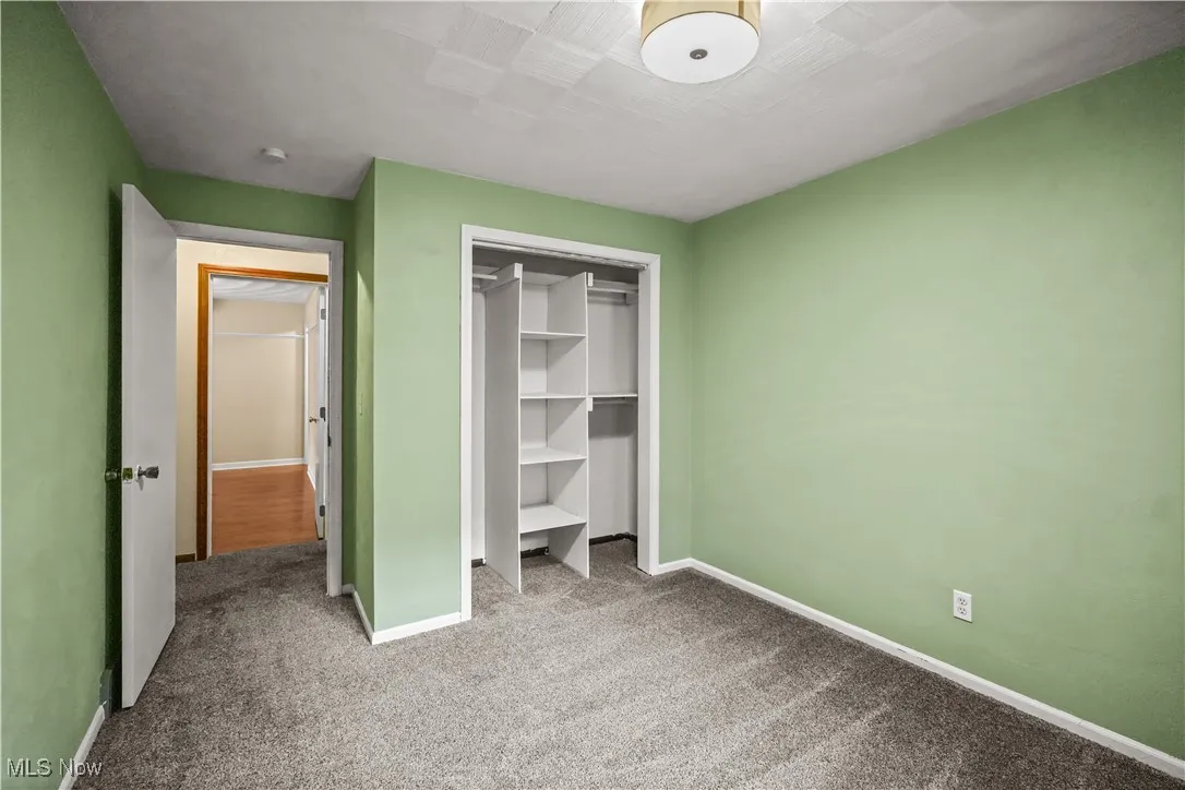 Unfurnished bedroom with carpet and a closet