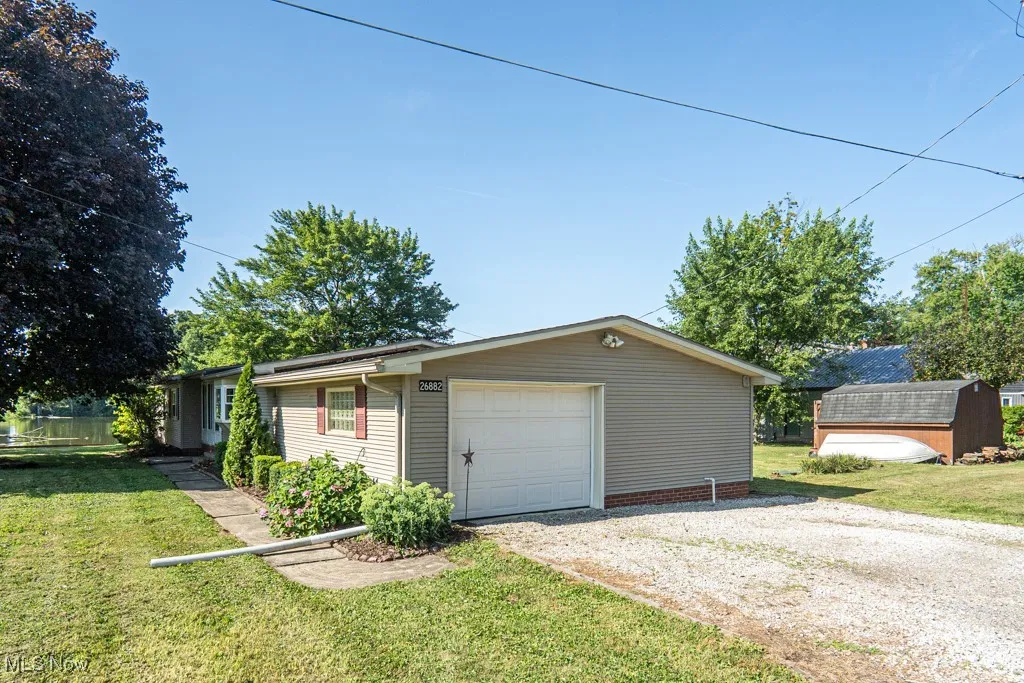 Garage at end of home facing Stanley Drive