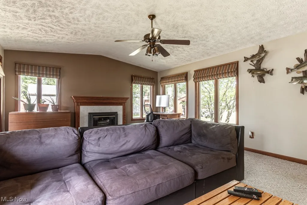Family room with ceiling fan