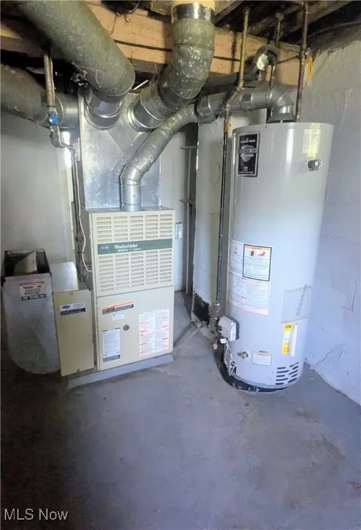 view of furnace and hot water tank