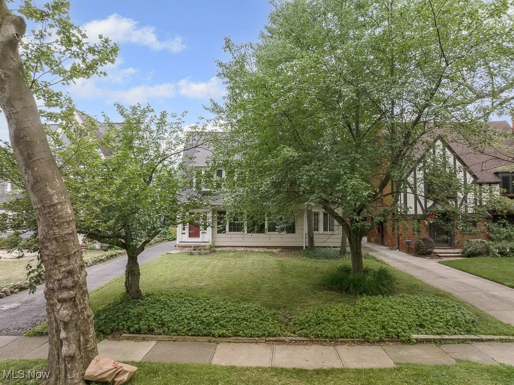 Obstructed view of property with a front lawn and driveway