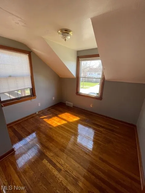 Bonus room with lofted ceiling and wood-type flooring