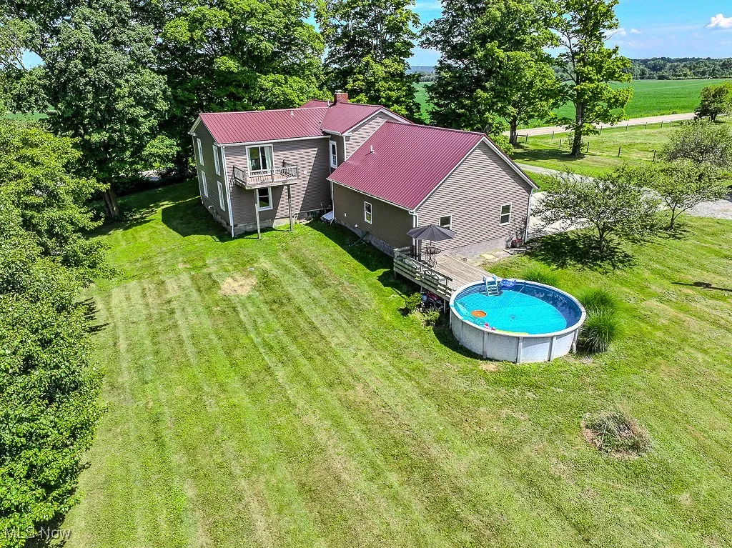 View from above of property with a pool
