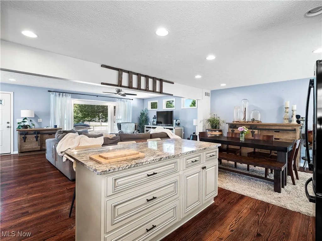 Large island overlooking family room area
