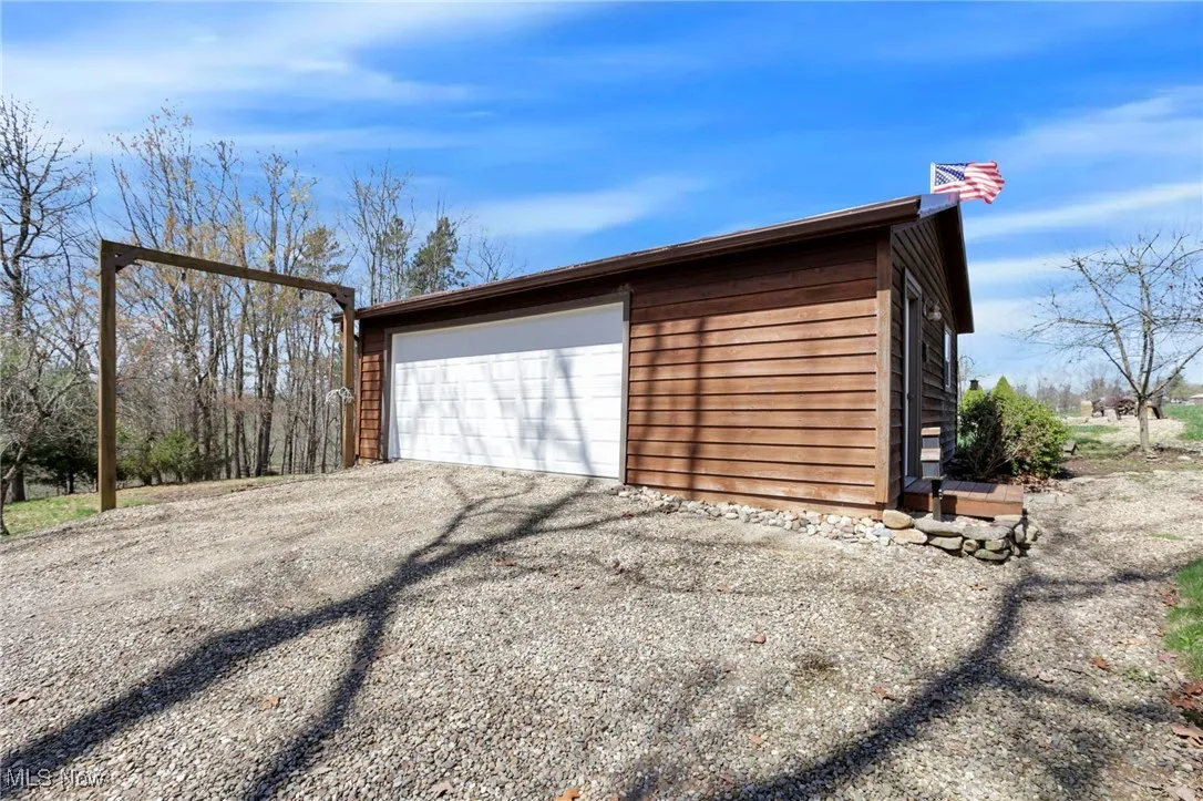 View of detached garage