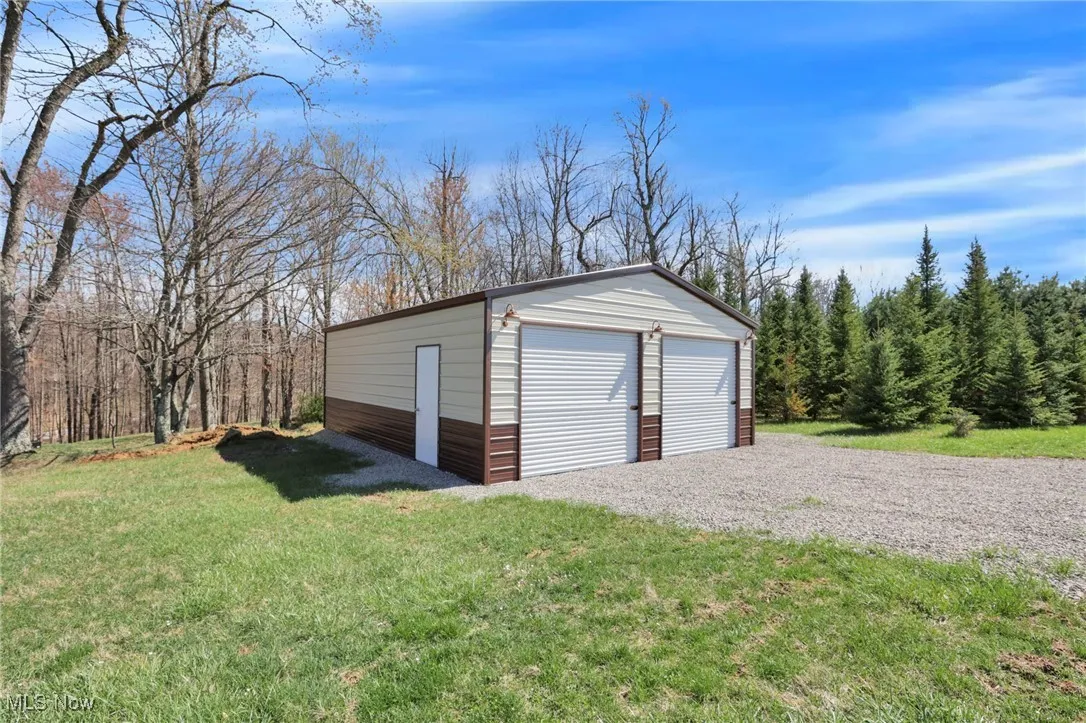 View of detached garage
