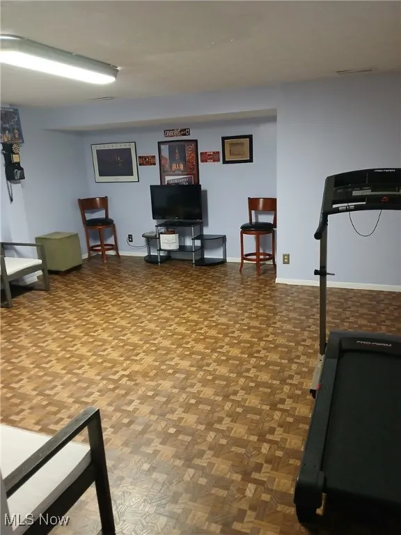 Workout area with baseboards