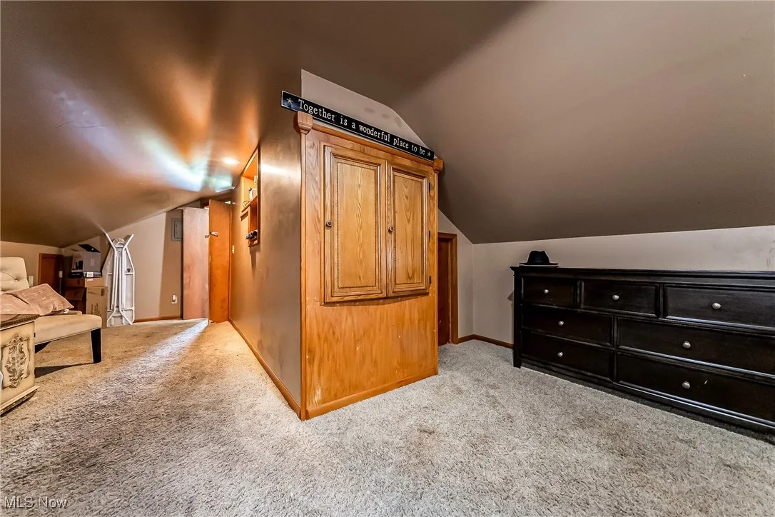 Additional living space featuring carpet floors and lofted ceiling