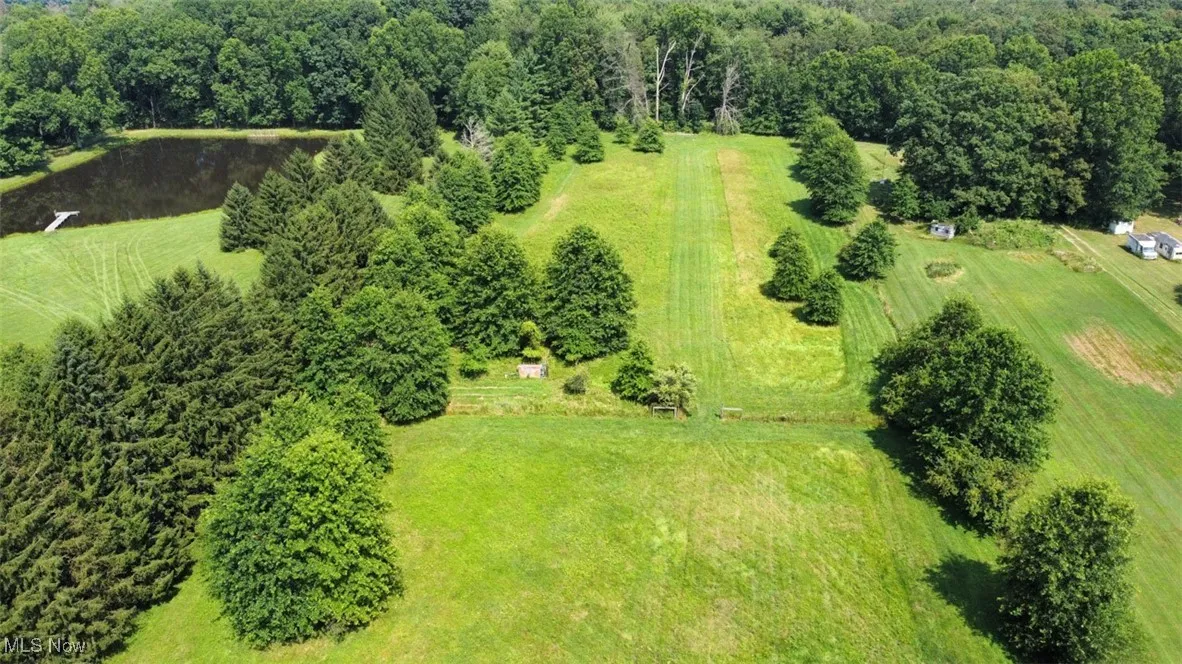Aerial view of a heavily wooded area