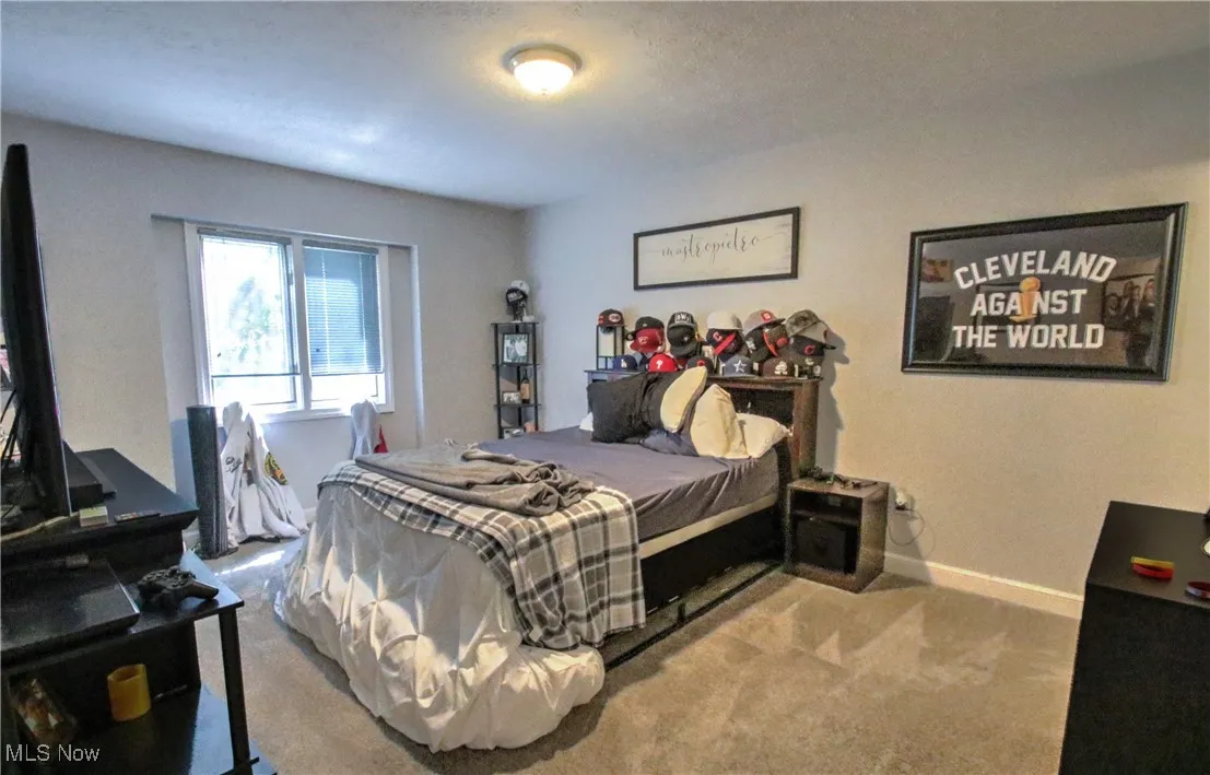 Bedroom with carpet floors and baseboards
