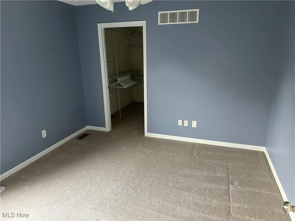 Unfurnished bedroom featuring a spacious closet and carpet flooring
