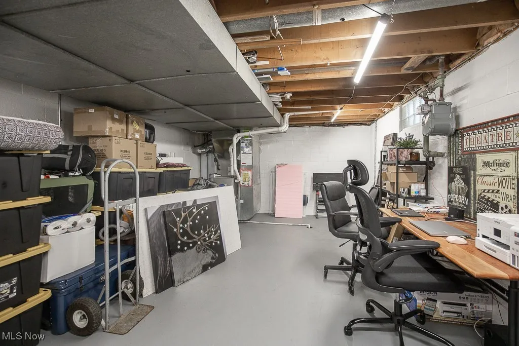Office area with concrete floors and heating unit