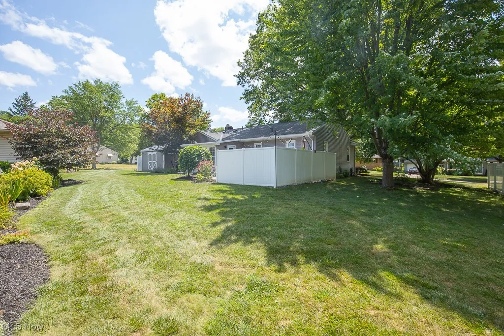 View of yard featuring a shed