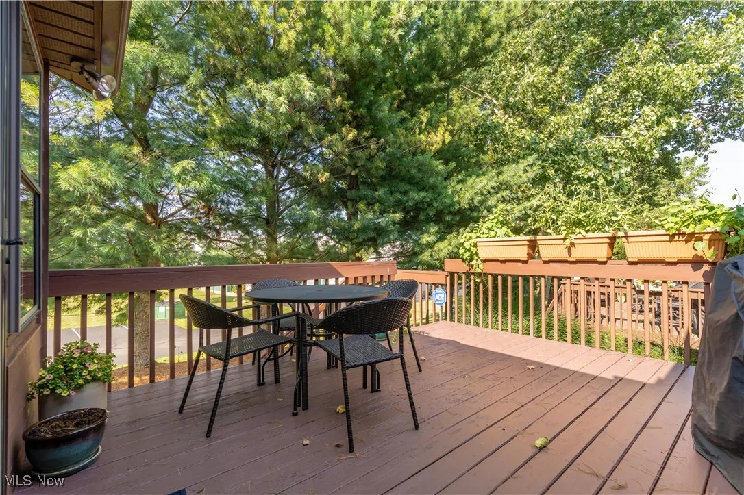 Wooden deck with outdoor dining area and grilling area