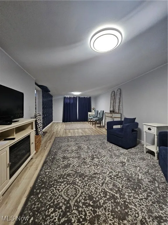 Living area with light wood-style flooring