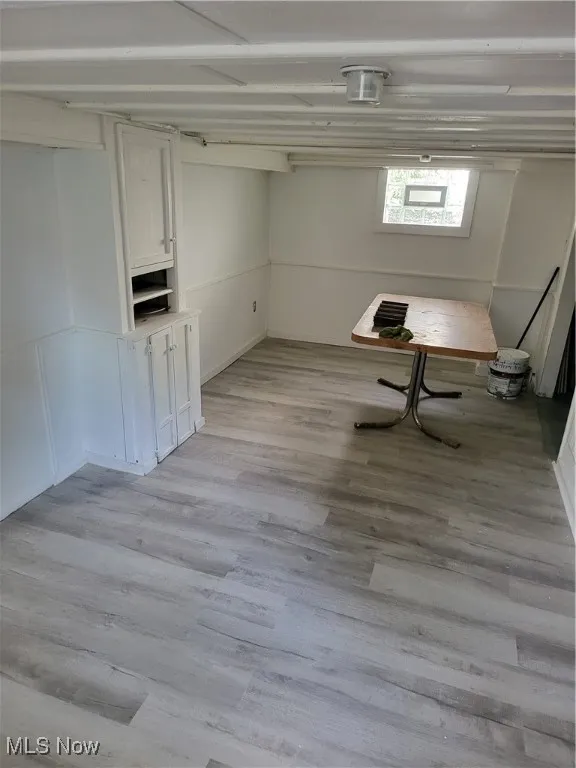 Basement featuring light wood finished floors