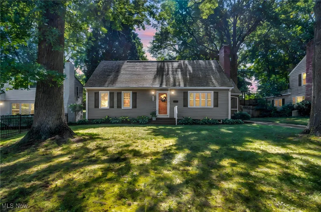 View of front of home at dusk.
