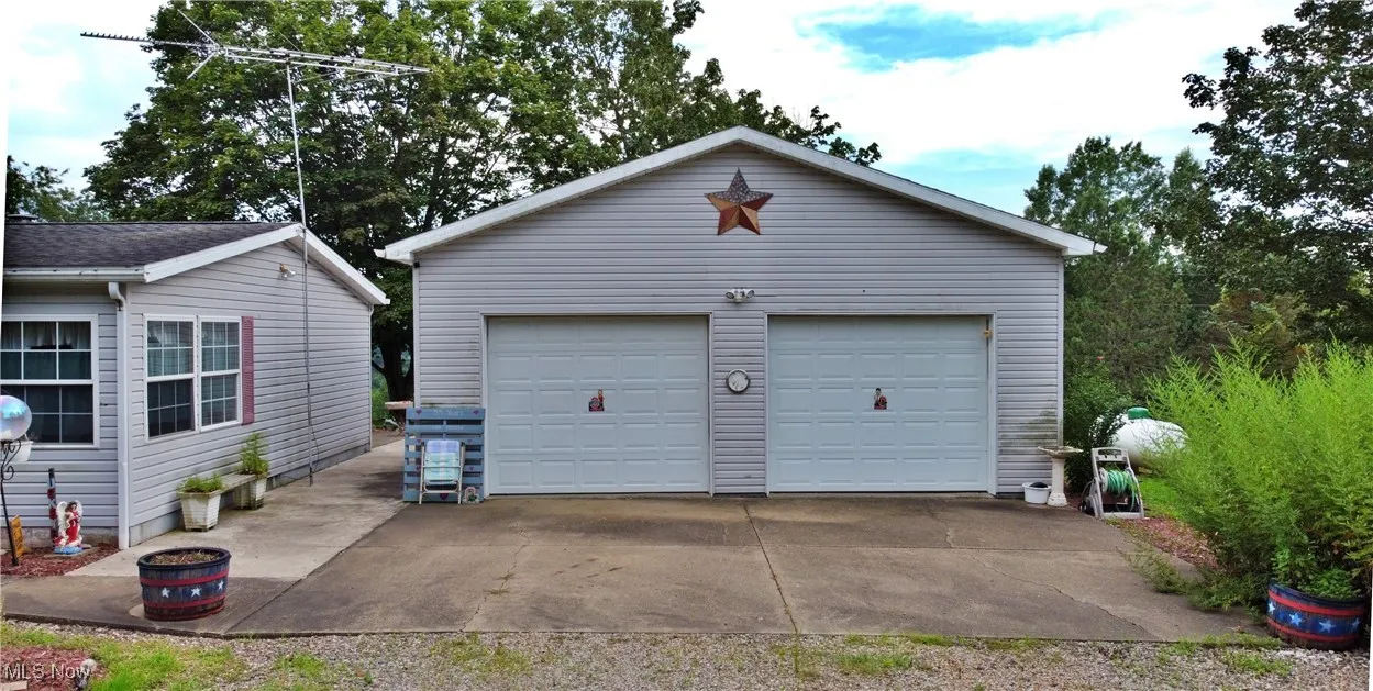 View of detached garage