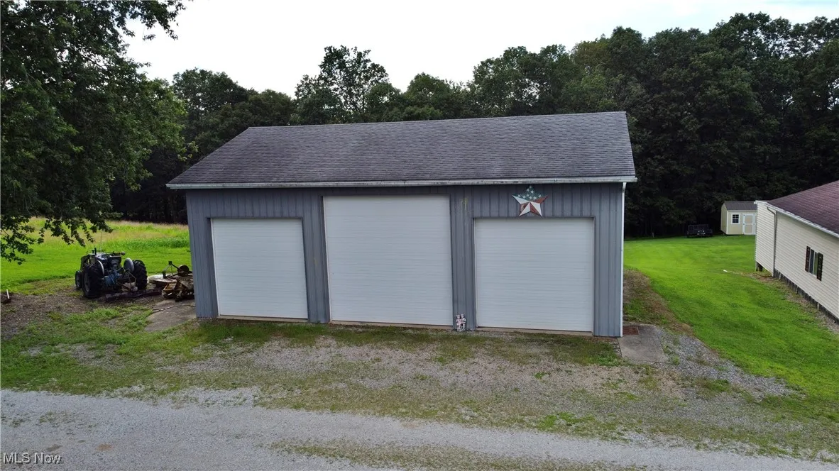 View of detached garage