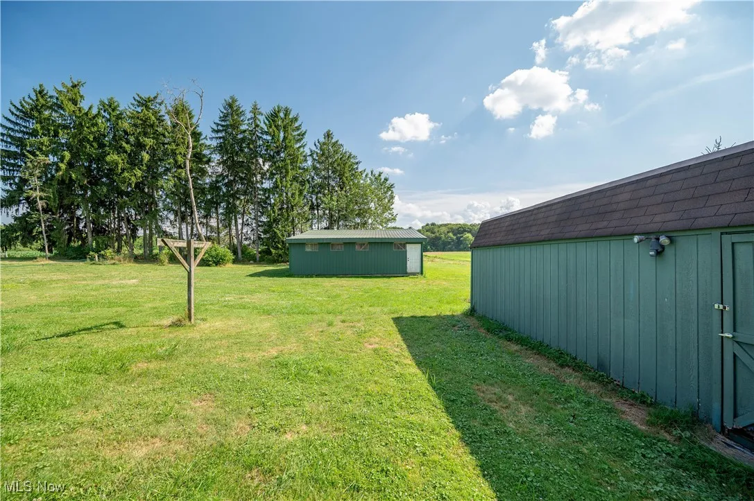 View of grassy yard with an outdoor structure