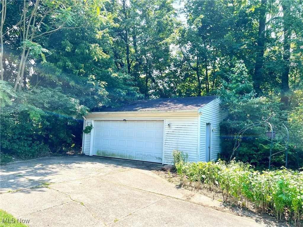 View of detached garage
