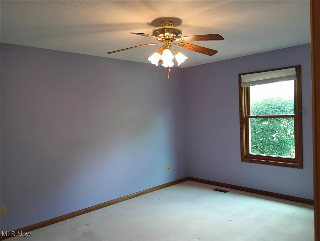 Spare room with ceiling fan and carpet floors