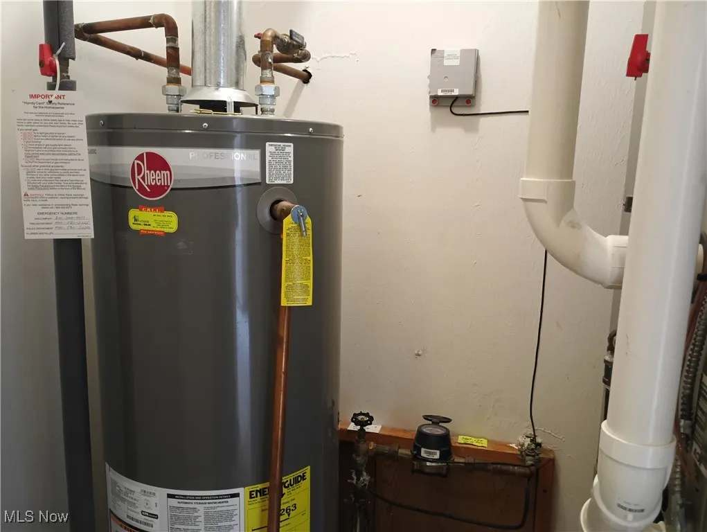 Utility room featuring gas Rheem water heater
