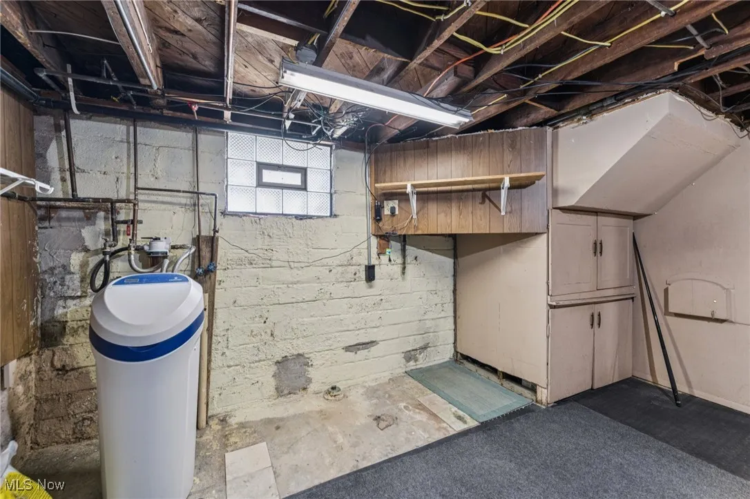 Basement featuring a water softener system