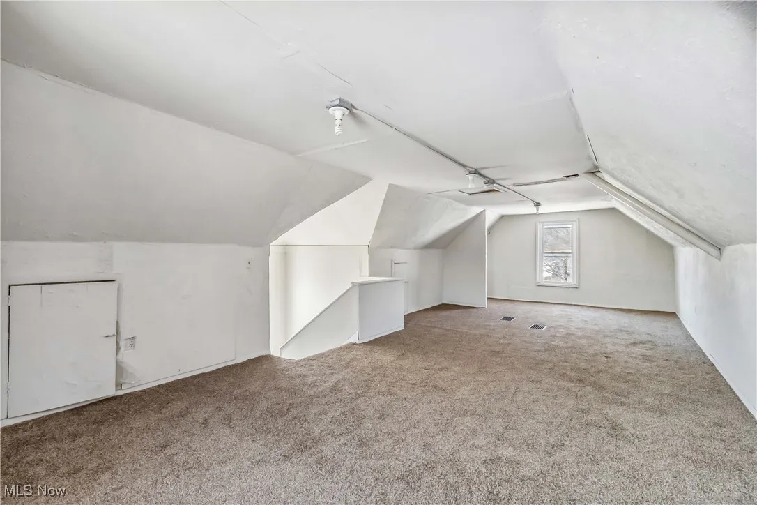 Bonus room featuring vaulted ceiling and carpet floors