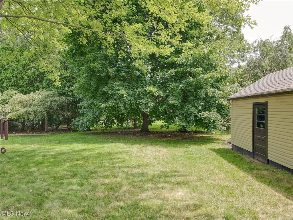 View of grassy yard featuring view of scattered trees