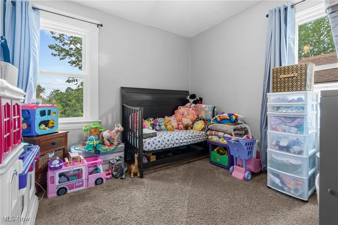 Bedroom with carpet flooring