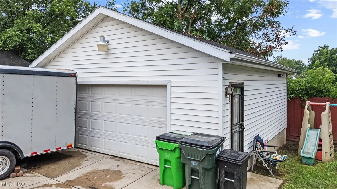 View of detached garage