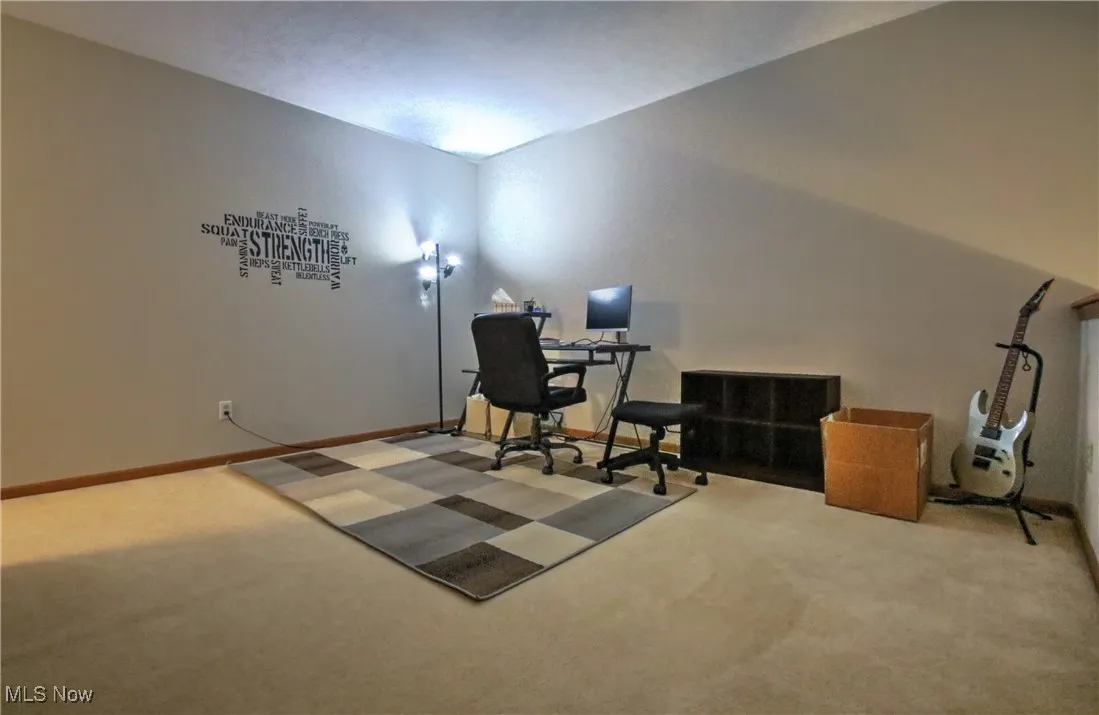 Carpeted home office with baseboards
