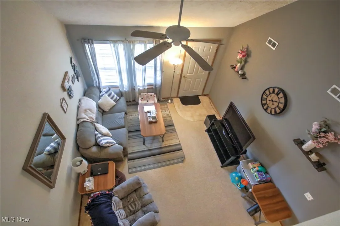 Living area with carpet