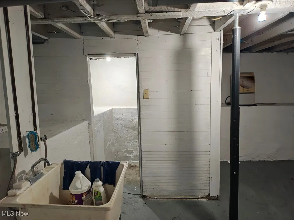 Unfinished basement with a sink