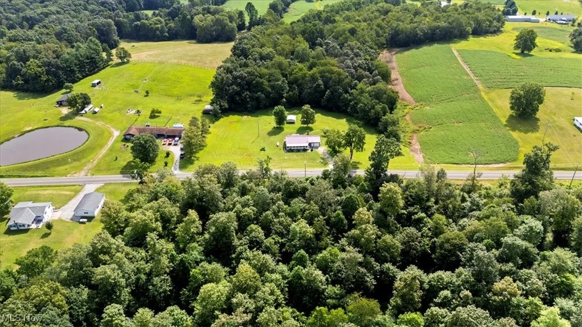 Aerial view shows the serene rural setting