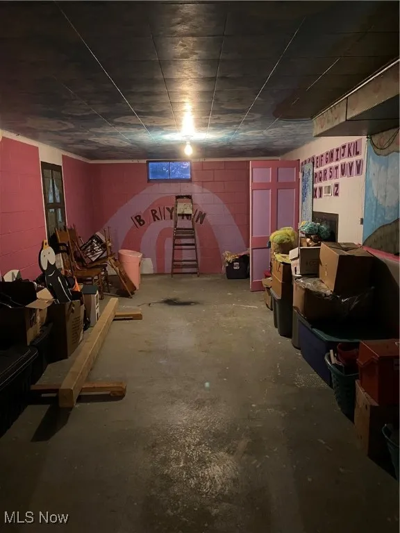 Basement with concrete block wall