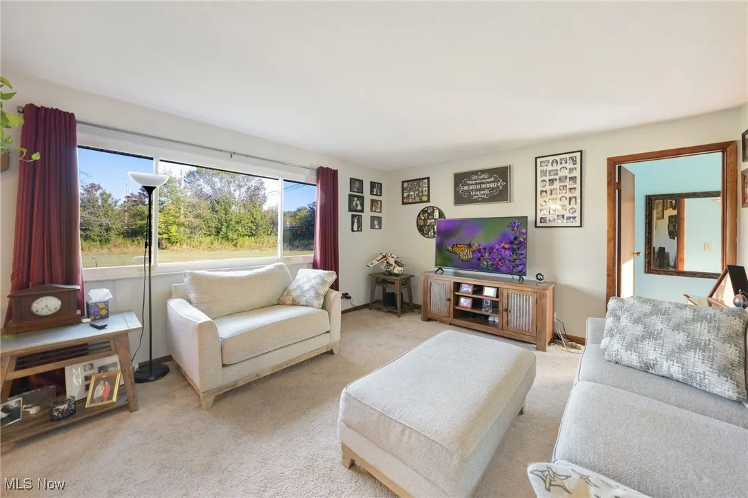 Living room with carpet floors and baseboards
