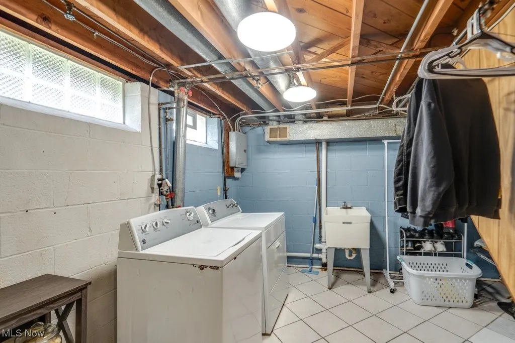 Washroom with washer and clothes dryer and electric panel