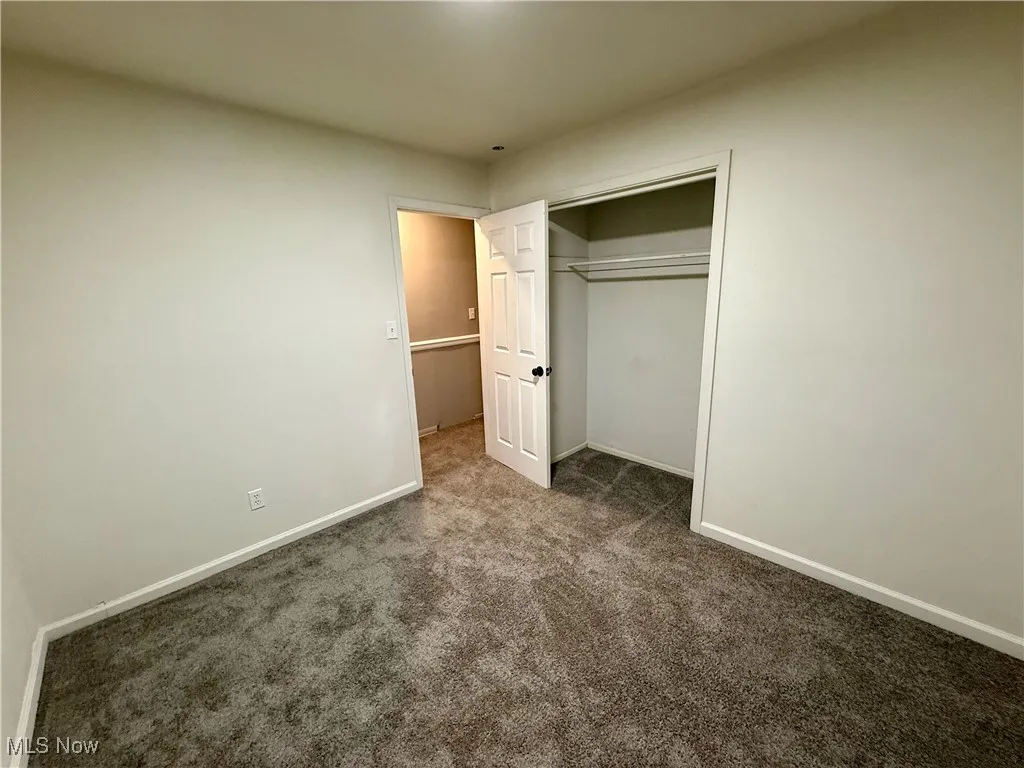 Unfurnished bedroom featuring carpet and a closet