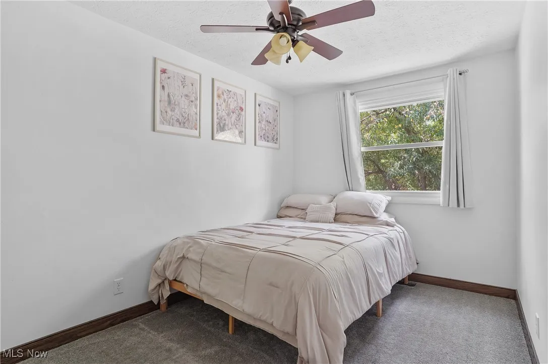 2nd bedroom featuring  ceiling fan and carpeting