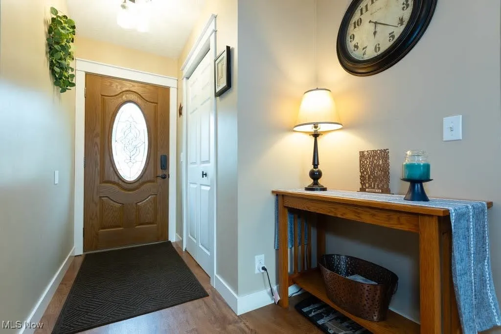 Entrance foyer featuring wood finished floors and baseboards