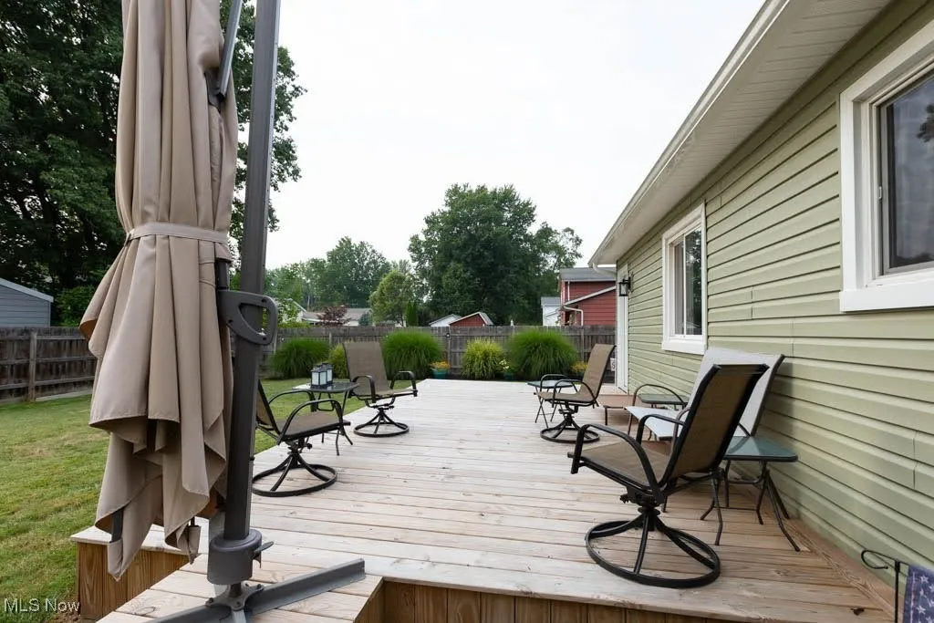Deck with a fenced backyard