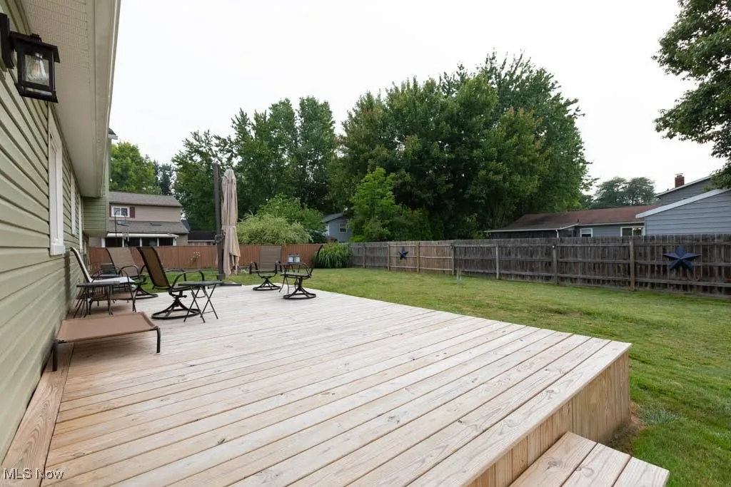 Deck with a fenced backyard